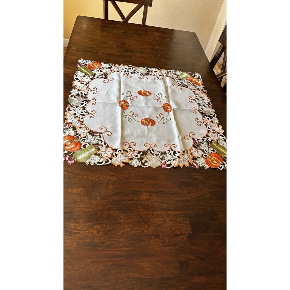 Vintage Fall Harvest Autumn Pumpkin Embroidered Tablecloth‎ Runner 33"X 33"